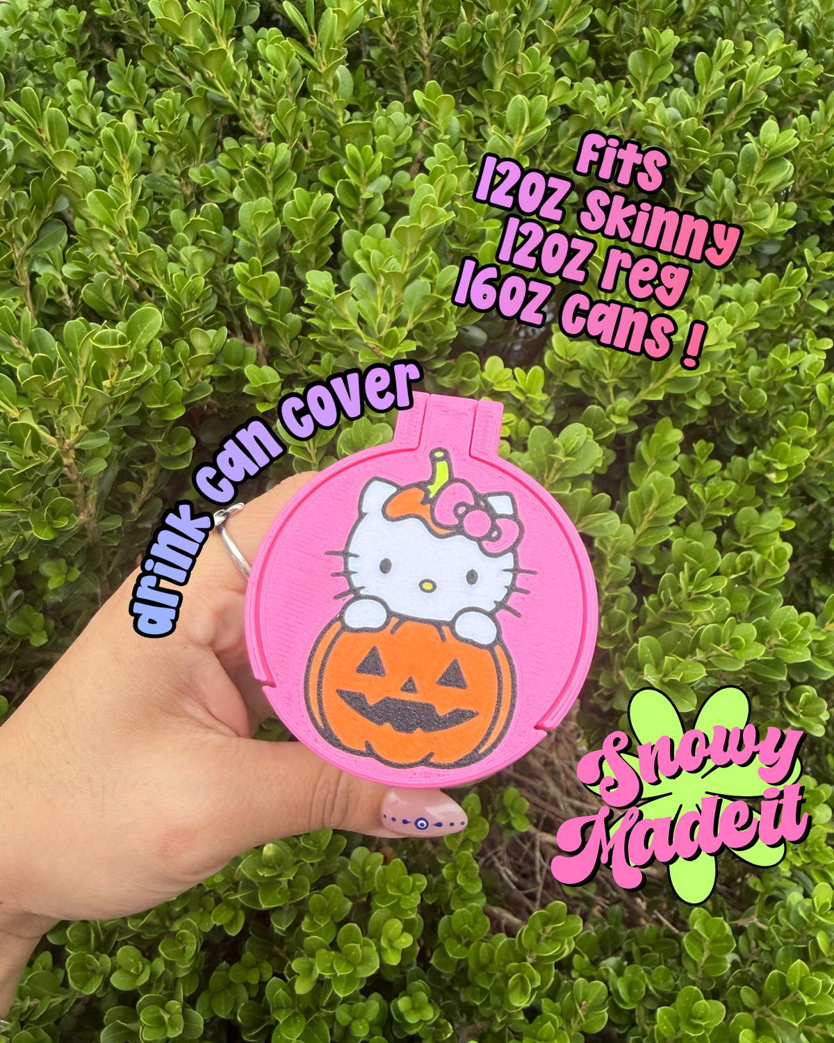 drink can cover, snap shut lid, kitty, halloween
