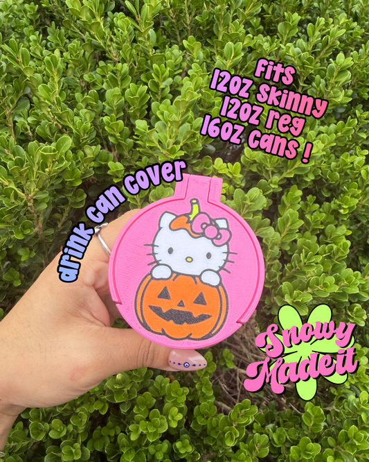 drink can cover, snap shut lid, kitty, halloween
